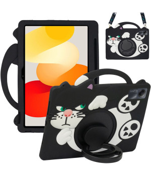 Детский чехол для Xiaomi Redmi Pad SE 11" Galeo Cartoon Black Cat с ремешком