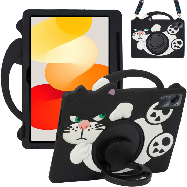 Дитячий чохол для Xiaomi Redmi Pad SE 11" Galeo Cartoon Black Cat з ремінцем