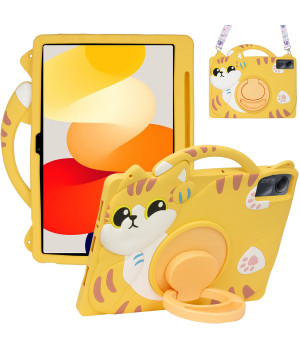Детский чехол для Xiaomi Redmi Pad SE 11" Galeo Cartoon Yellow Cat с ремешком