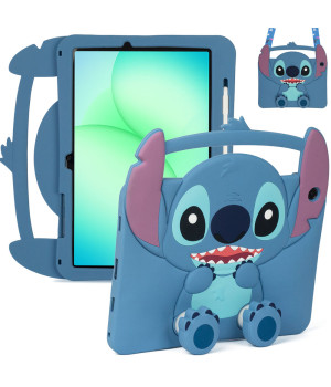 Детский чехол для Samsung Galaxy Tab A11+ / Tab A9+ Galeo Cartoon Blue Buddy с ремешком