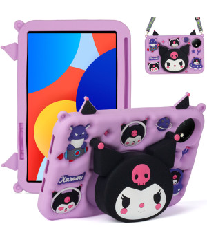 Детский чехол для Xiaomi Redmi Pad SE 8.7" / Honor Pad X7 Galeo Cartoon Dark Kawaii с ремешком