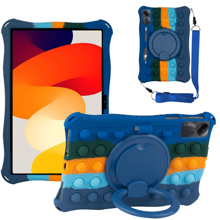 Силиконовый чехол Galeo Pop It with Ring Handle для Xiaomi Redmi Pad SE 11" Rainbow Dark Blue