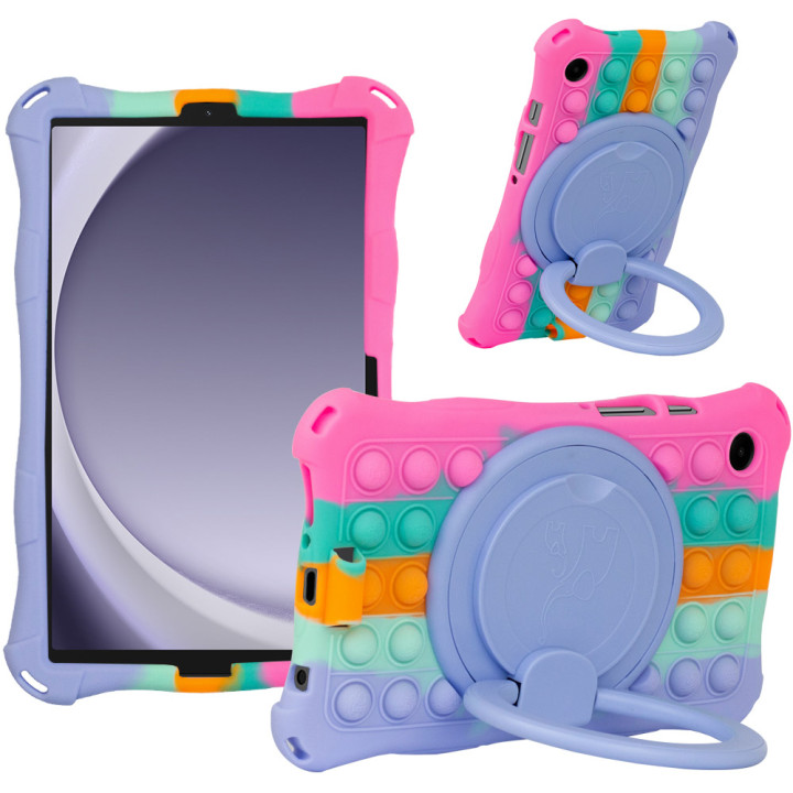 Силиконовый чехол Galeo Ring Handle для Samsung Galaxy Tab A9 8.7 SM-X110, SM-X115 Rainbow Pink