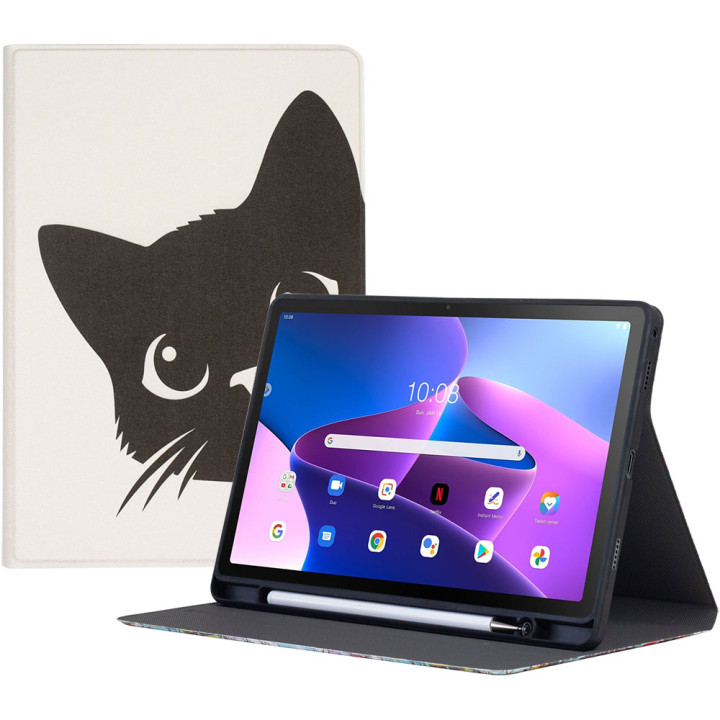 Чохол Galeo TPU Print з відсіком для стилуса для Lenovo Tab M10 Plus 3rd Gen TB128FU Black Cat