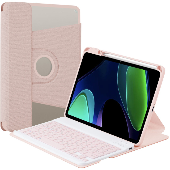 Чохол з bluetooth клавіатурою для Xaiomi Pad 6/6 Pro 11" (En+Ua+Ru) Galeo Rotating Textile Pink