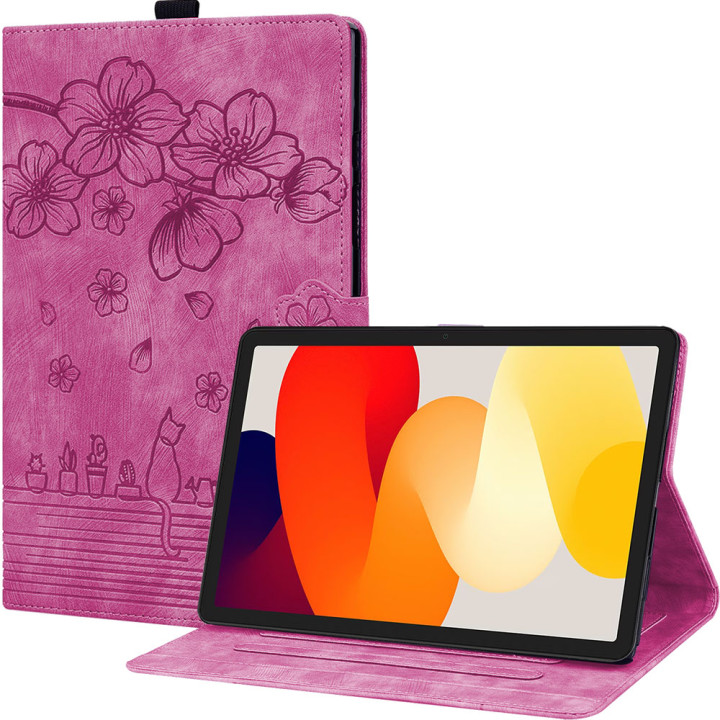 Чехол Galeo Vintage TPU Folio для Xiaomi Redmi Pad SE (2023) 11" Cat and Flowers Pink