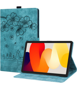 Чехол Galeo Vintage TPU Folio для Xiaomi Redmi Pad SE (2023) 11" Cat and Flowers Sea Green