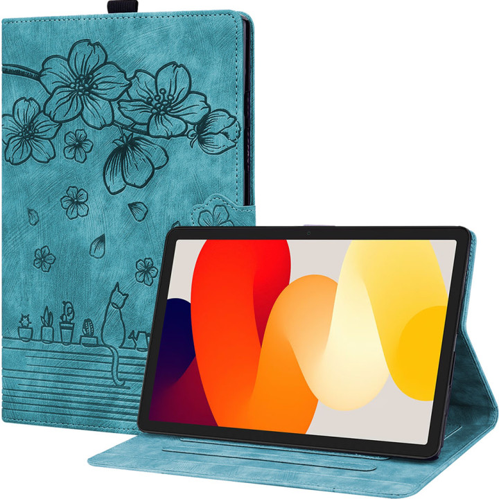 Чехол Galeo Vintage TPU Folio для Xiaomi Redmi Pad SE (2023) 11" Cat and Flowers Sea Green