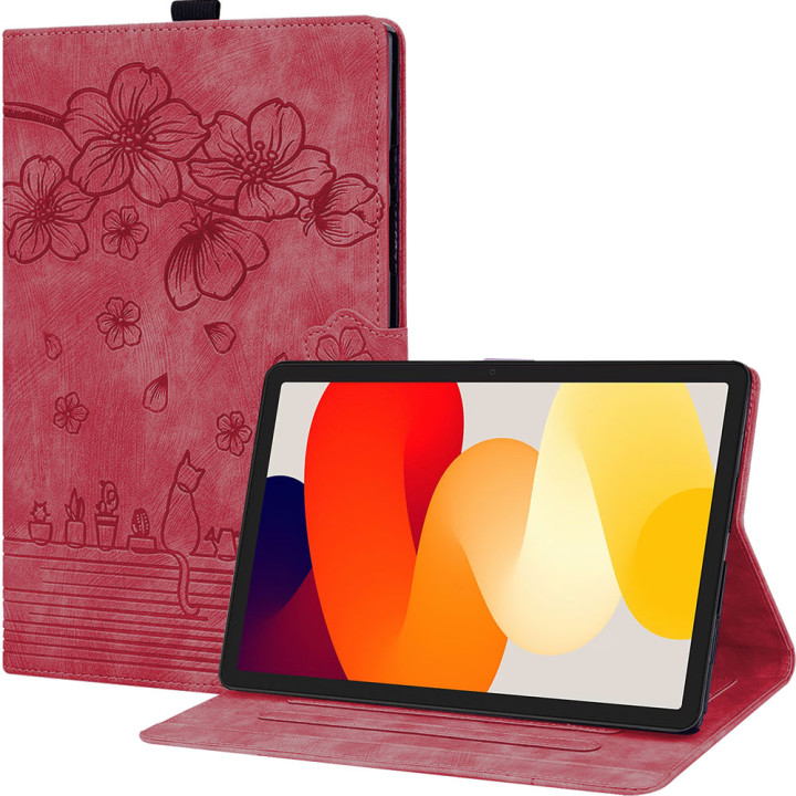 Чехол Galeo Vintage TPU Folio для Xiaomi Redmi Pad SE (2023) 11" Cat and Flowers Red