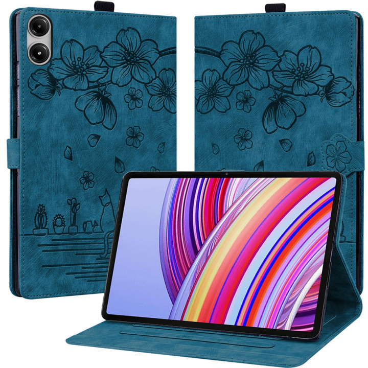 Чохол Galeo Vintage TPU Folio для Xiaomi Redmi Pad Pro 12.1" /Poco Pad Cat and Flowers Petrol