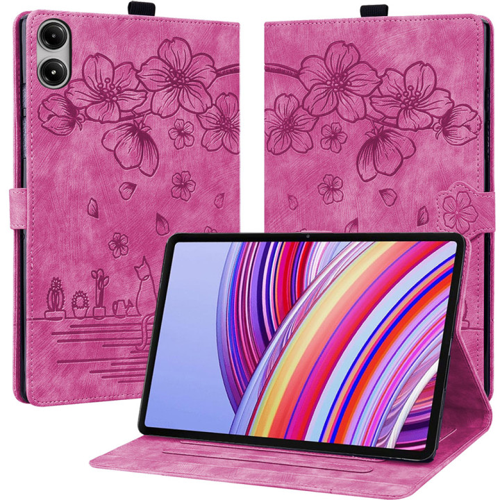 Чохол Galeo Vintage TPU Folio для Xiaomi Redmi Pad Pro 12.1" /Poco Pad Cat and Flowers Pink