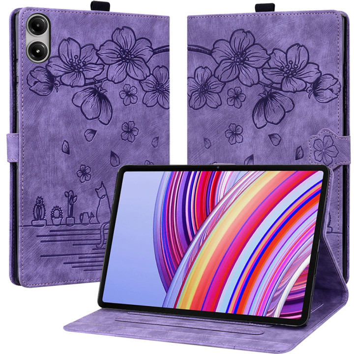 Чохол Galeo Vintage TPU Folio для Xiaomi Redmi Pad Pro 12.1" /Poco Pad Cat and Flowers Purple