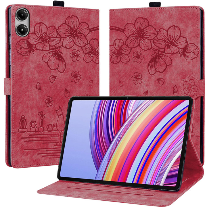Чохол Galeo Vintage TPU Folio для Xiaomi Redmi Pad Pro 12.1" /Poco Pad Cat and Flowers Red