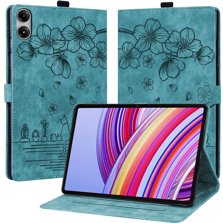 Чохол Galeo Vintage TPU Folio для Xiaomi Redmi Pad Pro 12.1" /Poco Pad Cat and Flowers Sea Green