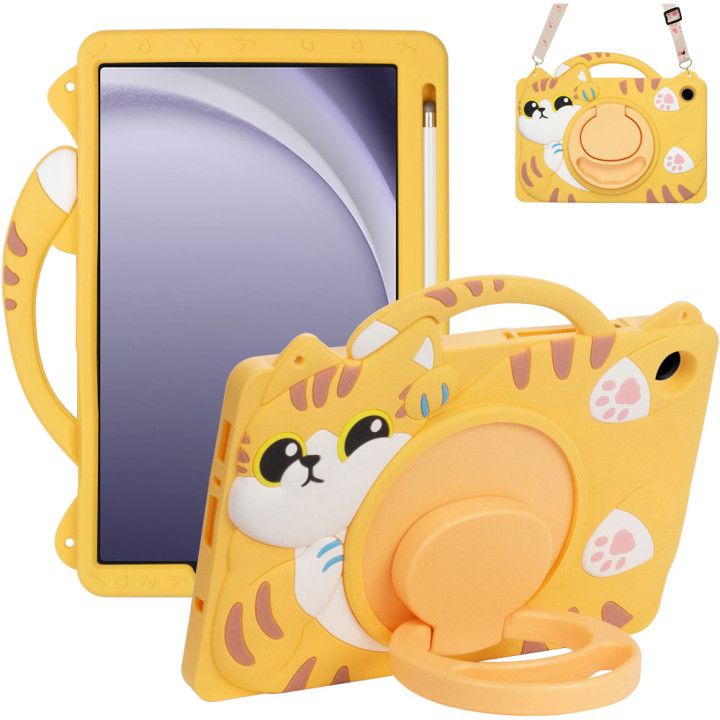 Детский чехол для Samsung Galaxy Tab A9 8.7" SM-X110, SM-X115 Galeo Cartoon Cat с ремешком