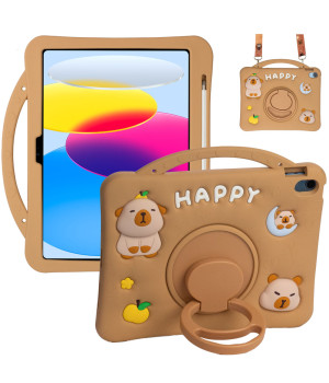 Детский чехол для Apple iPad 11 (2025) /10th Gen 10.9" (2022) Galeo Cartoon Capybara с ремешком