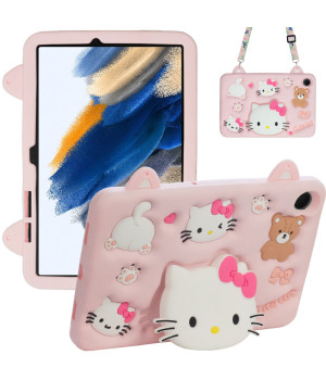 Детский чехол для Samsung Galaxy Tab A8 10.5" SM-X200, SM-X205 Galeo Cartoon Kitty с ремешком