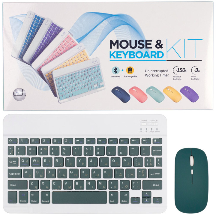 Комплект bluetooth клавіатура + акумуляторна миша Dual-mode для планшета Dark Green