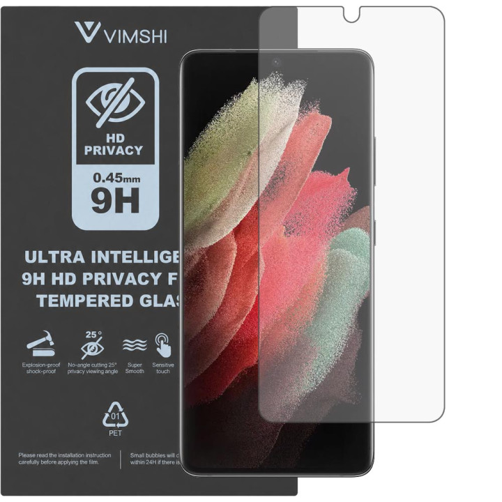 Противоударная защитная пленка антишпион Vimshi Ultra 9H Privacy Flex для Samsung Galaxy S21 Ultra